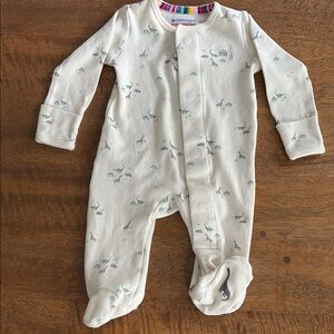 Magnetic Me Green and White Dinosaur Footie Pajamas 0-3 Months